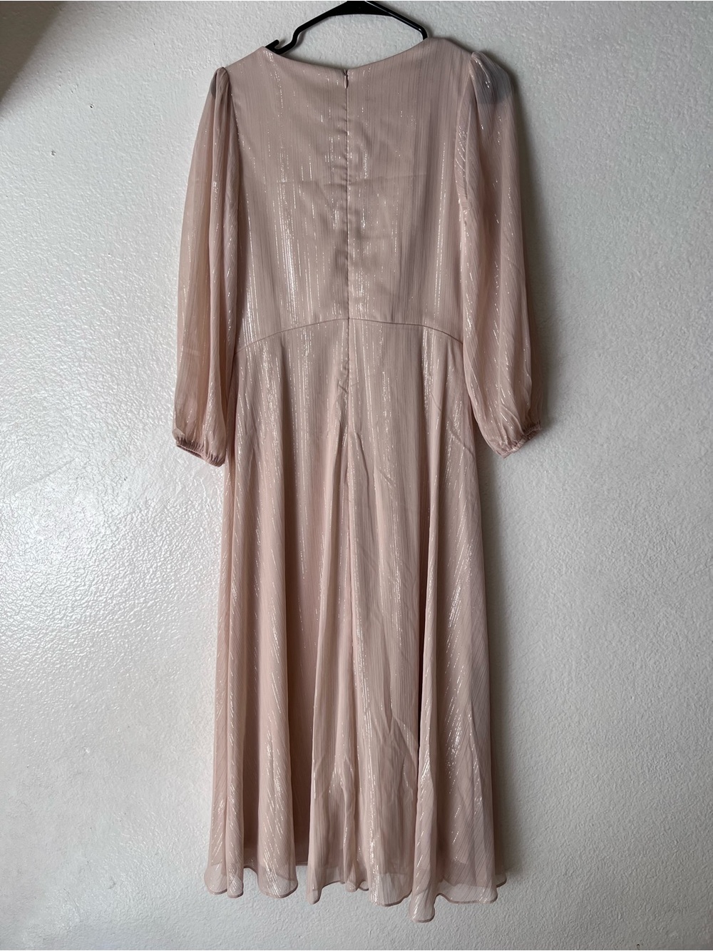 See-Through Long Sleeve Twist Knot A-Line Lotus Leaf Shimmering Evening Dress - Picture 5 of 10